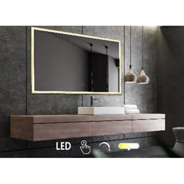 Tanja 2 - 120 x 80 cm - Firkantet med messing - ramme i alu - LED Spejl